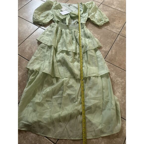 NWT WAYF M Maxi Tiered Cutout Dress Seafoam Lightweight - Picture 4 of 5